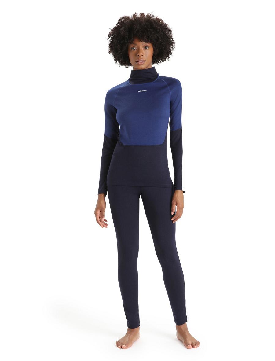 Midnight Navy / Royal Navy Women's Icebreaker Merino 200 Sonebula Long Sleeve High Neck Thermal Top One Piece & Sets | USA 1784DFMN